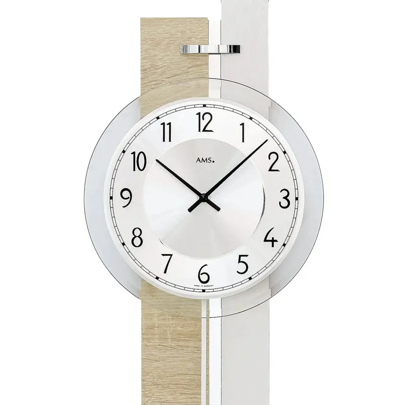 AMS W7441 Wanduhr Sonoma/Alu • Quarz-Pendelwerk • Made in Germany