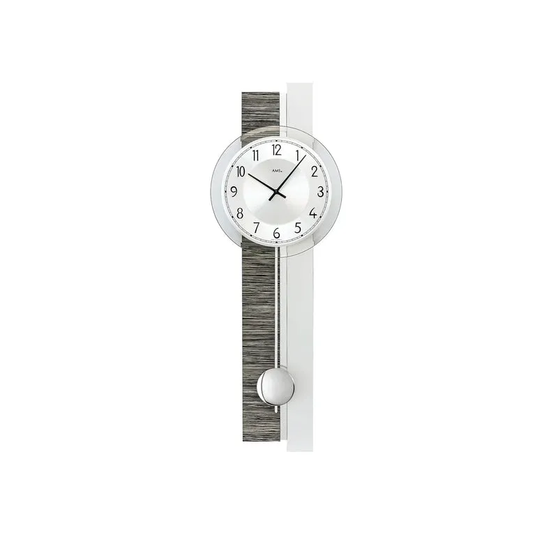 AMS Pendelwanduhr W7439 Wanduhr Anthrazit/Silber • Quarzpendelwerk • Made in Germany