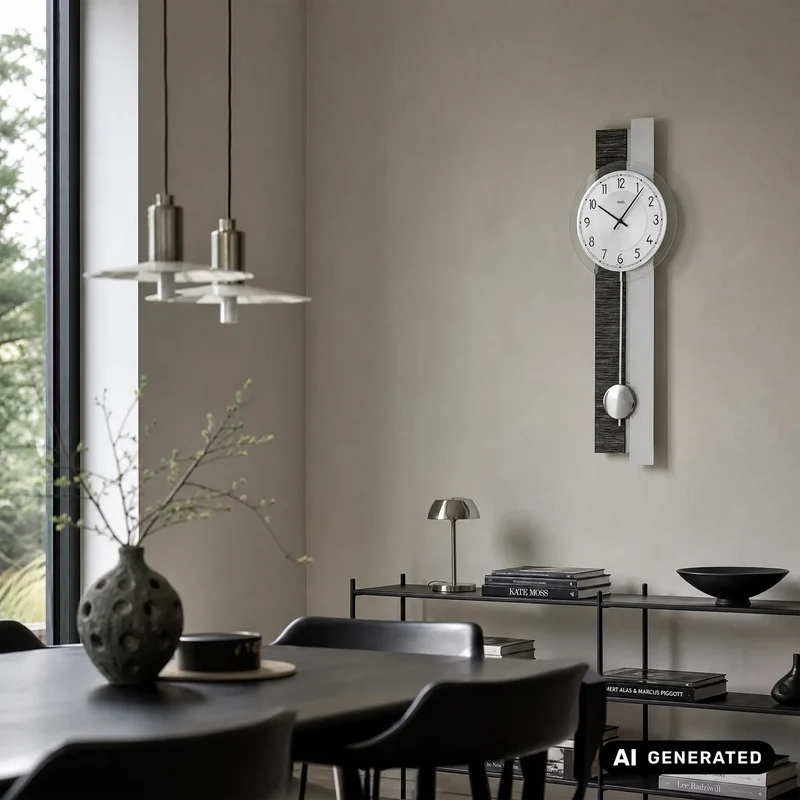 AMS Pendelwanduhr W7439 Wanduhr Anthrazit/Silber • Quarzpendelwerk • Made in Germany