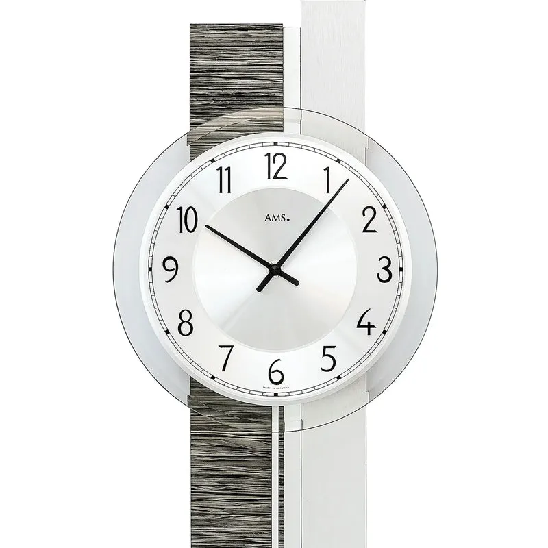 AMS Pendelwanduhr W7439 Wanduhr Anthrazit/Silber • Quarzpendelwerk • Made in Germany