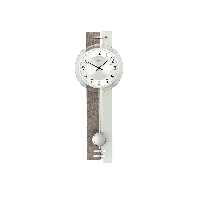 AMS Pendelwanduhr W7440 Wanduhr Grau/Silber • Quarz-Pendelwerk • Made in Germany