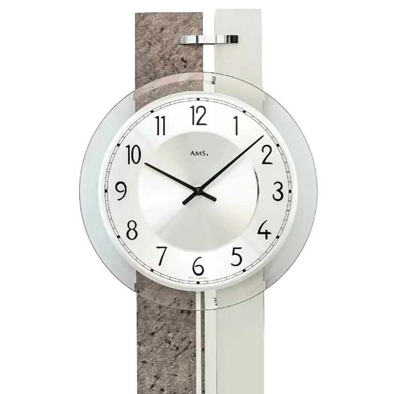 AMS Pendelwanduhr W7440 Wanduhr Grau/Silber • Quarz-Pendelwerk • Made in Germany