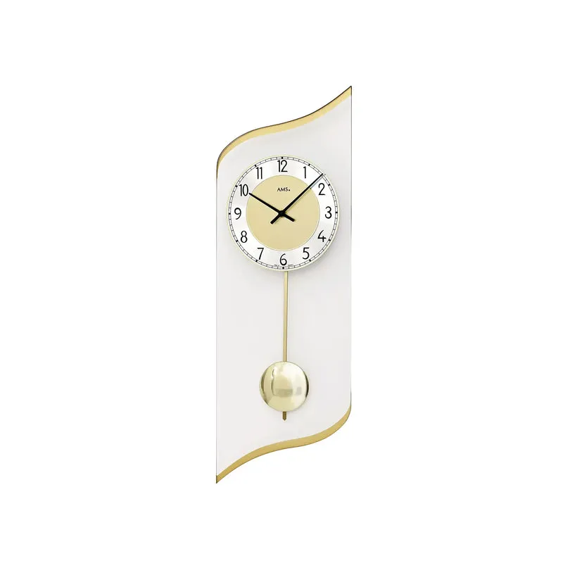 AMS Quarz-Pendeluhr W7437 Wanduhr Messing • Quarz-Pendelwerk • Mineralglas