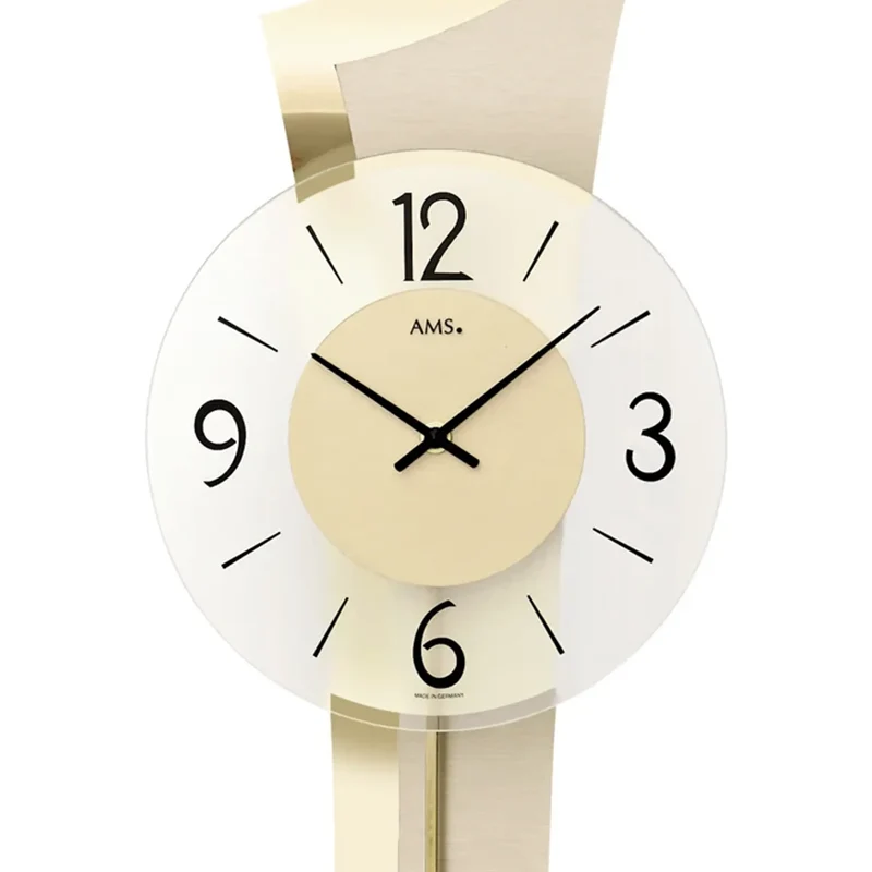 AMS W7427 Wanduhr Messing • Quarz-Pendelwerk • Geschwungenes Holzgehäuse