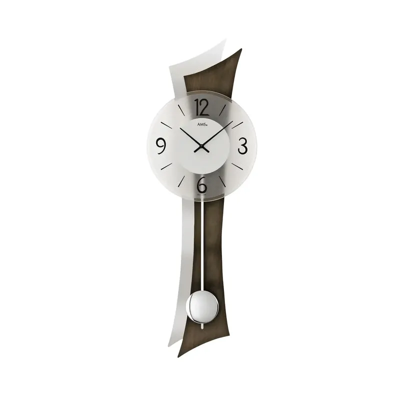 AMS W7425/1 Wanduhr Nussbaum • Quarz-Pendelwerk • Mineralglas