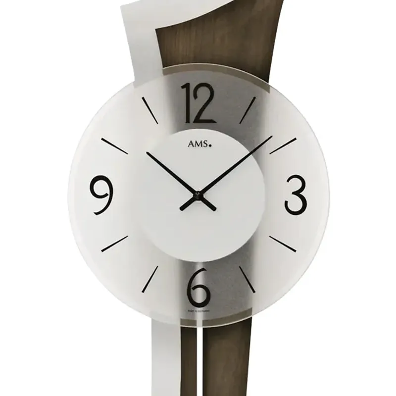 AMS W7425/1 Wanduhr Nussbaum • Quarz-Pendelwerk • Mineralglas