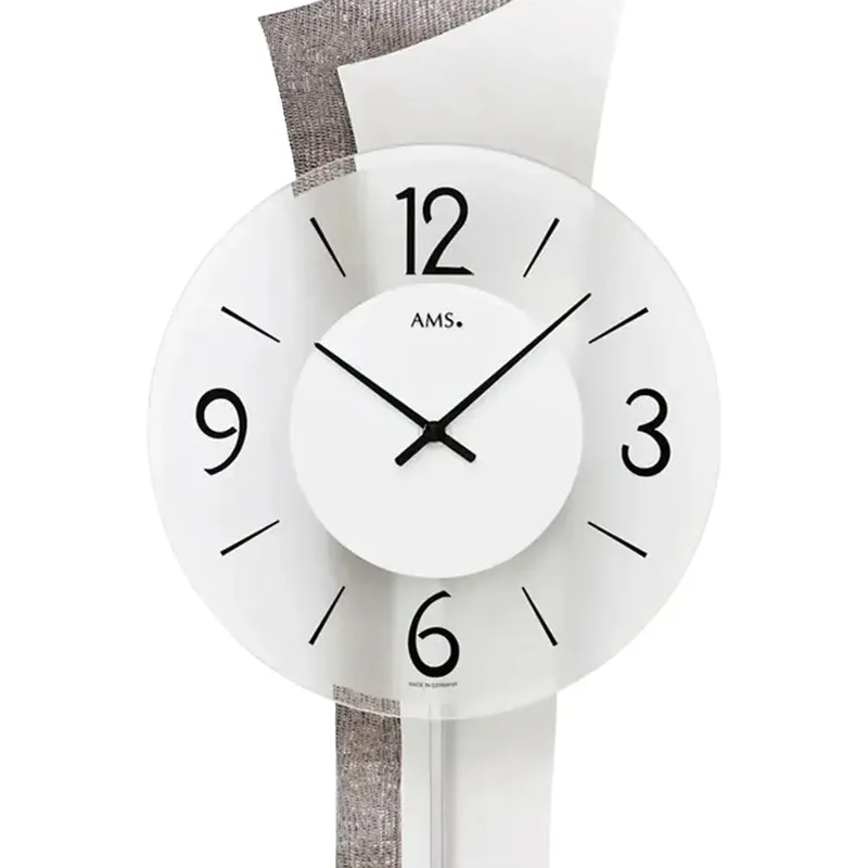 AMS W7426 Wanduhr Kunstleder • Quarz-Pendelwerk • Geschwungenes Holzgehäuse