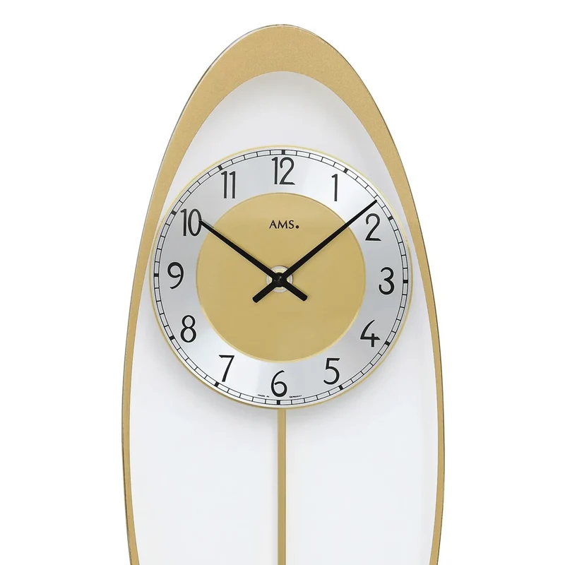 AMS Bozen W7417 Wanduhr Gold • Quarz-Pendelwerk • Ovale Glasplatte
