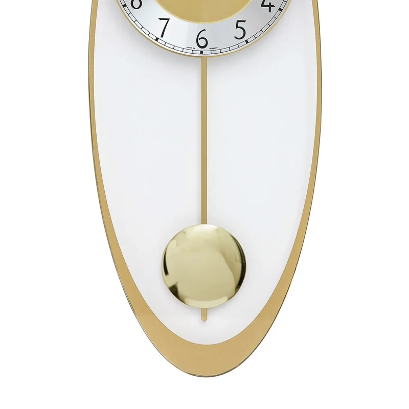 AMS Bozen W7417 Wanduhr Gold • Quarz-Pendelwerk • Ovale Glasplatte