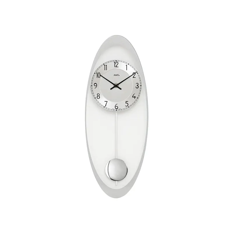 AMS W7416 Wanduhr Silber • Quarz-Pendelwerk • Mineralglas