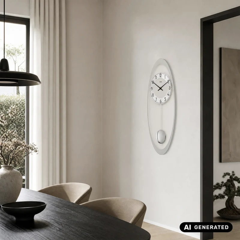 AMS W7416 Wanduhr Silber • Quarz-Pendelwerk • Mineralglas
