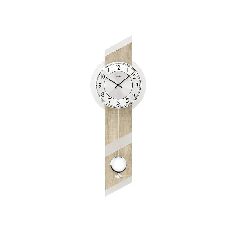 AMS Quarz-Pendelwanduhr W7415 Wanduhr Sonoma/Alu • Quarzpendelwerk • Made in Germany