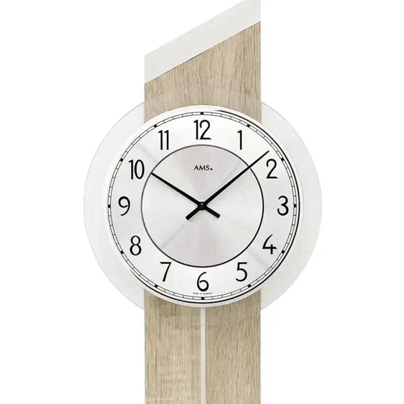 AMS Quarz-Pendelwanduhr W7415 Wanduhr Sonoma/Alu • Quarzpendelwerk • Made in Germany