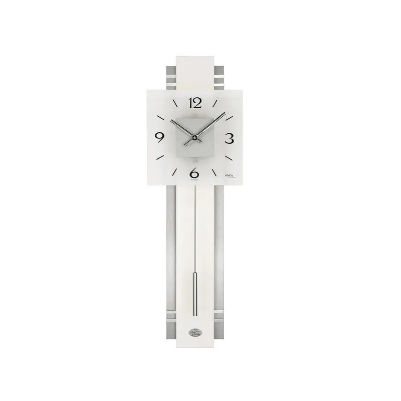 AMS W7302 Wanduhr Silber • Quarz-Pendelwerk • Geräuscharm