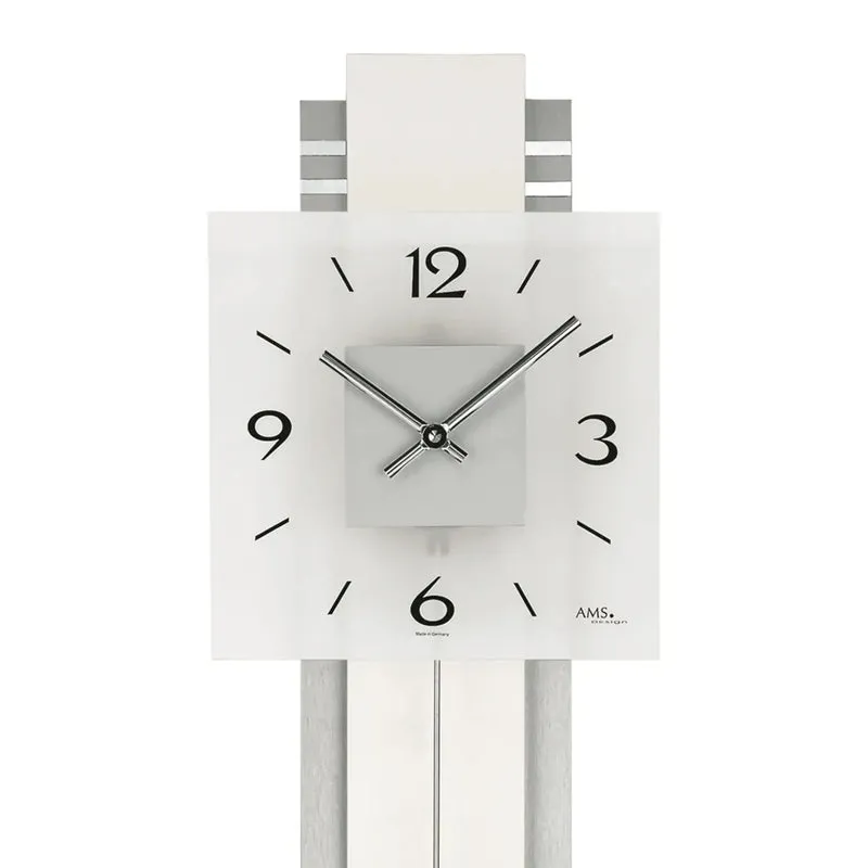 AMS W7302 Wanduhr Silber • Quarz-Pendelwerk • Geräuscharm