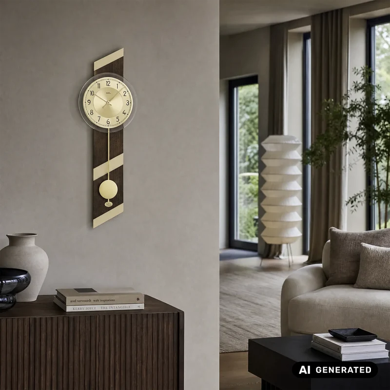AMS Nussbaum W7412 Wanduhr Nussbaum • Quarz-Pendelwerk • Made in Germany