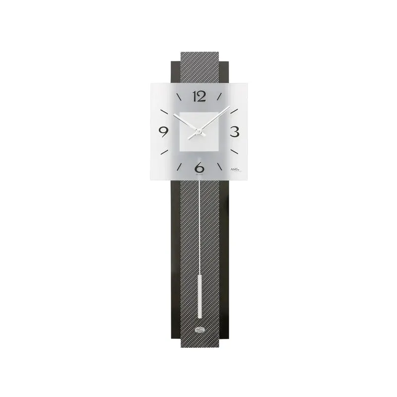 AMS W7313 Wanduhr Schwarz • Quarz-Pendelwerk • Carbon-Applikation