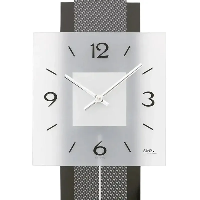 AMS W7313 Wanduhr Schwarz • Quarz-Pendelwerk • Carbon-Applikation