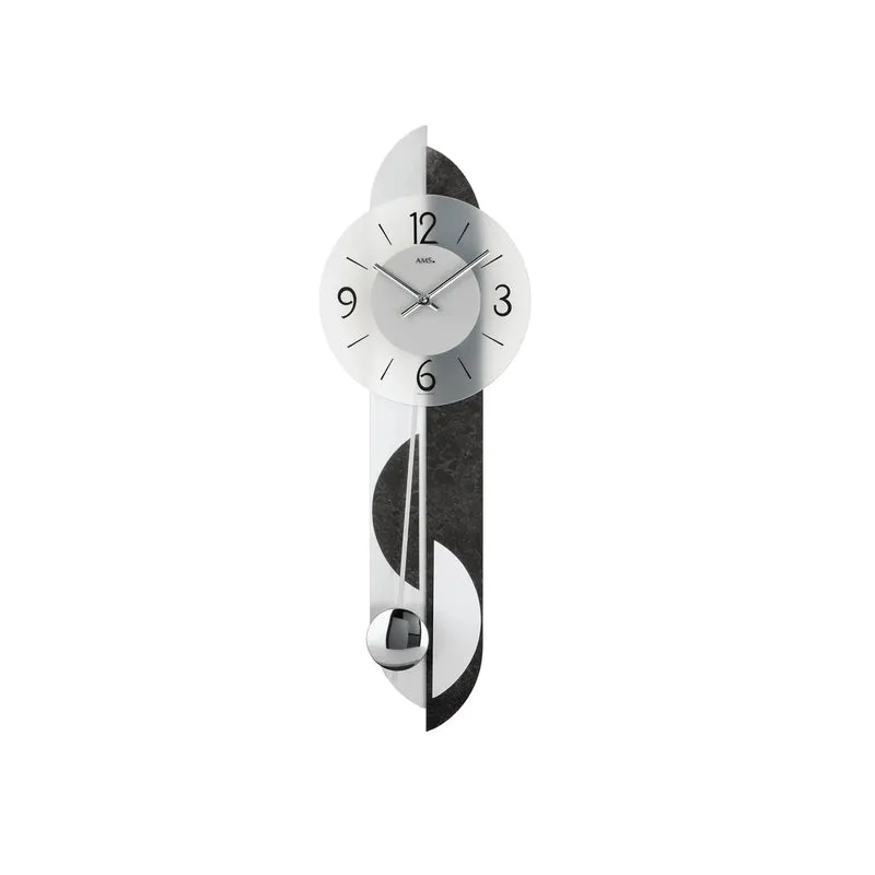 AMS W7299 Wanduhr Schiefer/Silber • Quarz-Pendelwerk • Mineralglas