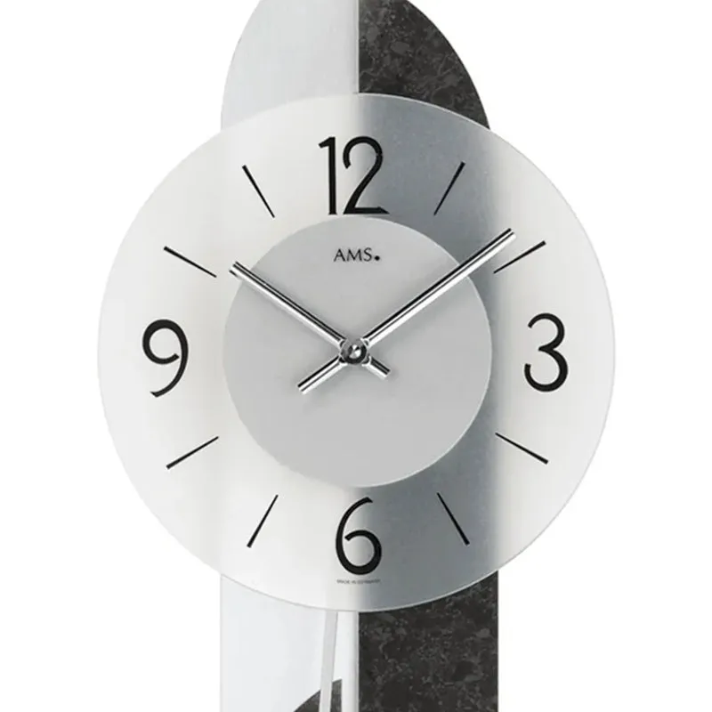AMS W7299 Wanduhr Schiefer/Silber • Quarz-Pendelwerk • Mineralglas