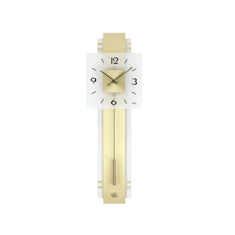 AMS Pendeluhr W7301 Wanduhr Nussbaum/Weiß • Quarz-Pendelwerk • Mineralglas