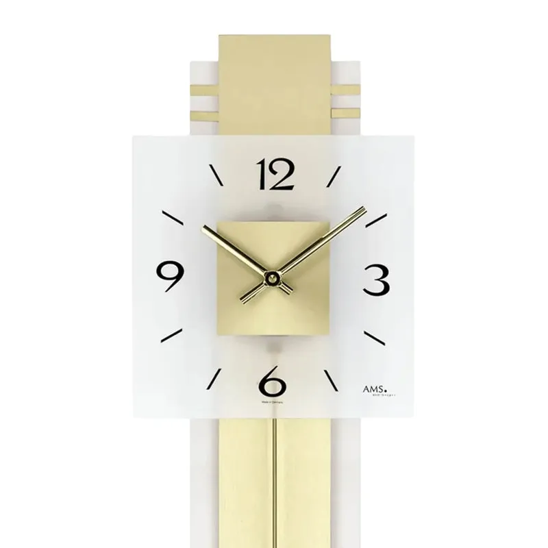 AMS Pendeluhr W7301 Wanduhr Nussbaum/Weiß • Quarz-Pendelwerk • Mineralglas