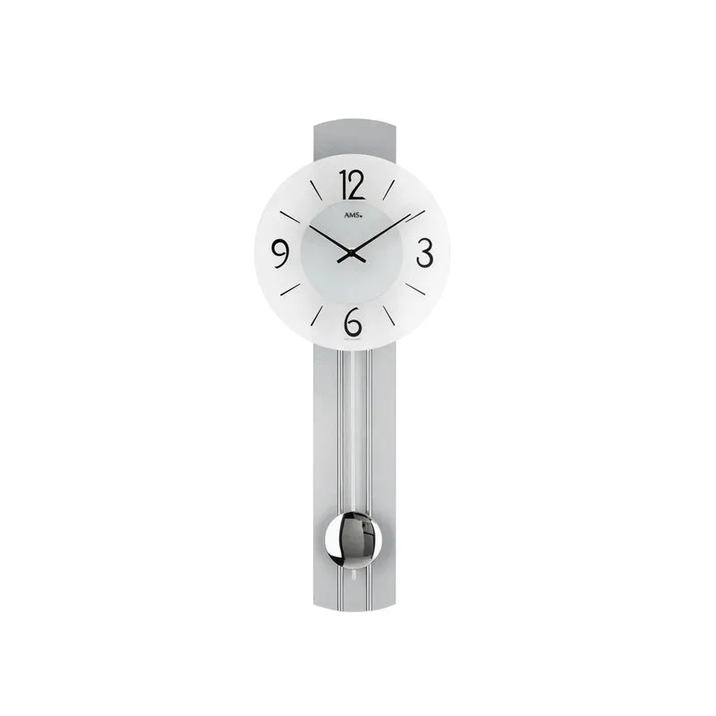 AMS W7275 Wanduhr Silber • Quarz-Pendelwerk • Mineralglas