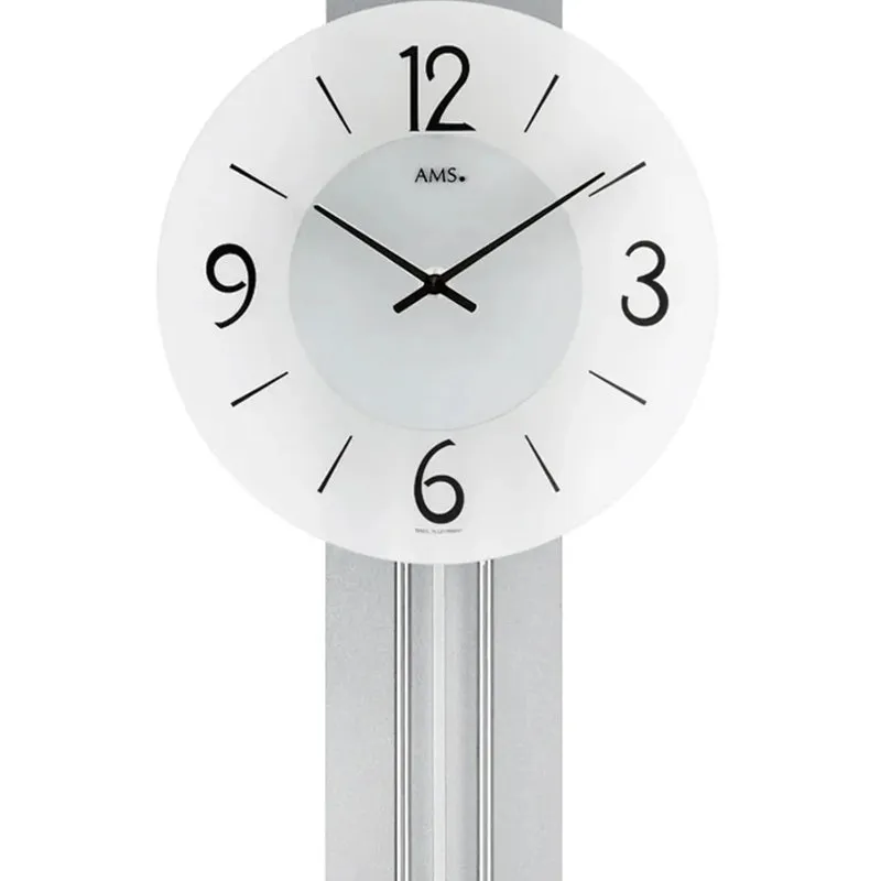 AMS W7275 Wanduhr Silber • Quarz-Pendelwerk • Mineralglas