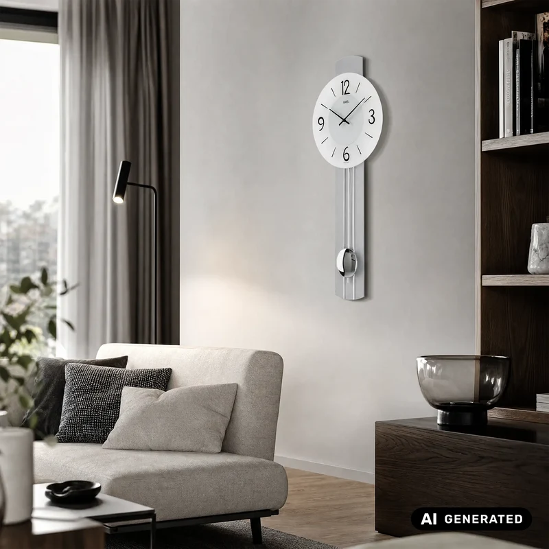 AMS W7275 Wanduhr Silber • Quarz-Pendelwerk • Mineralglas