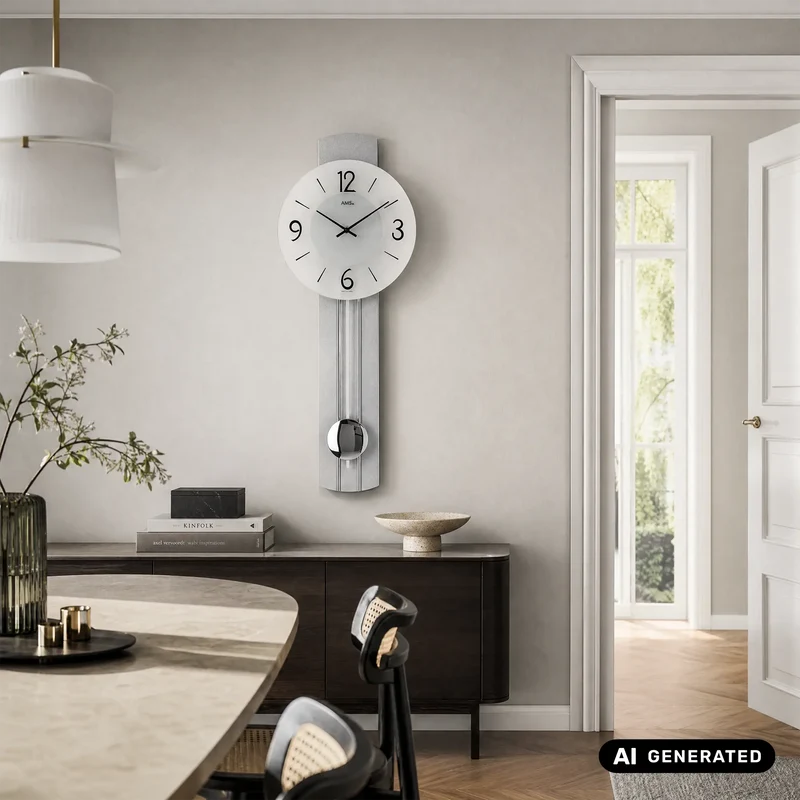 AMS W7275 Wanduhr Silber • Quarz-Pendelwerk • Mineralglas