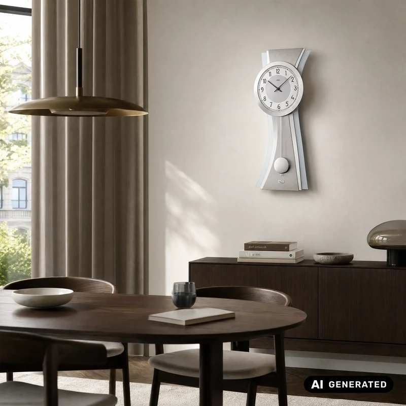 AMS Quarz-Pendeluhr W7268 Wanduhr Aluminium • Mineralglas • Metallzifferblatt