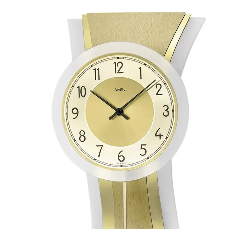 AMS W7267 Wanduhr Aluminium • Quarz-Pendelwerk • Geschwungenes Mineralglas