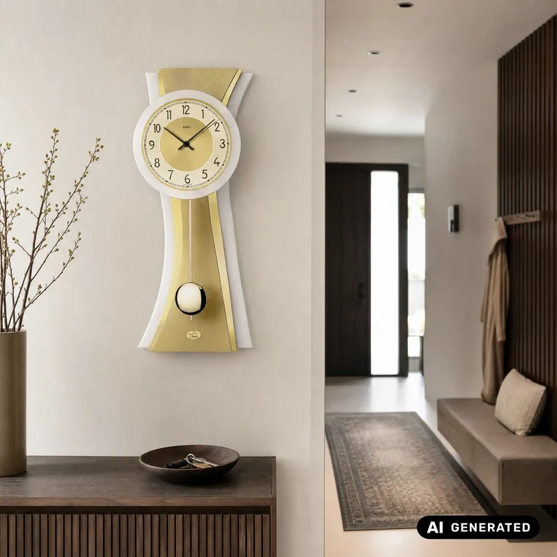 AMS W7267 Wanduhr Aluminium • Quarz-Pendelwerk • Geschwungenes Mineralglas
