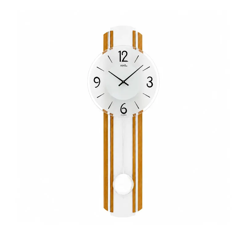 AMS W7232 Wanduhr Eiche/Silber • Quarz-Pendelwerk • Massivholz Eiche lackiert