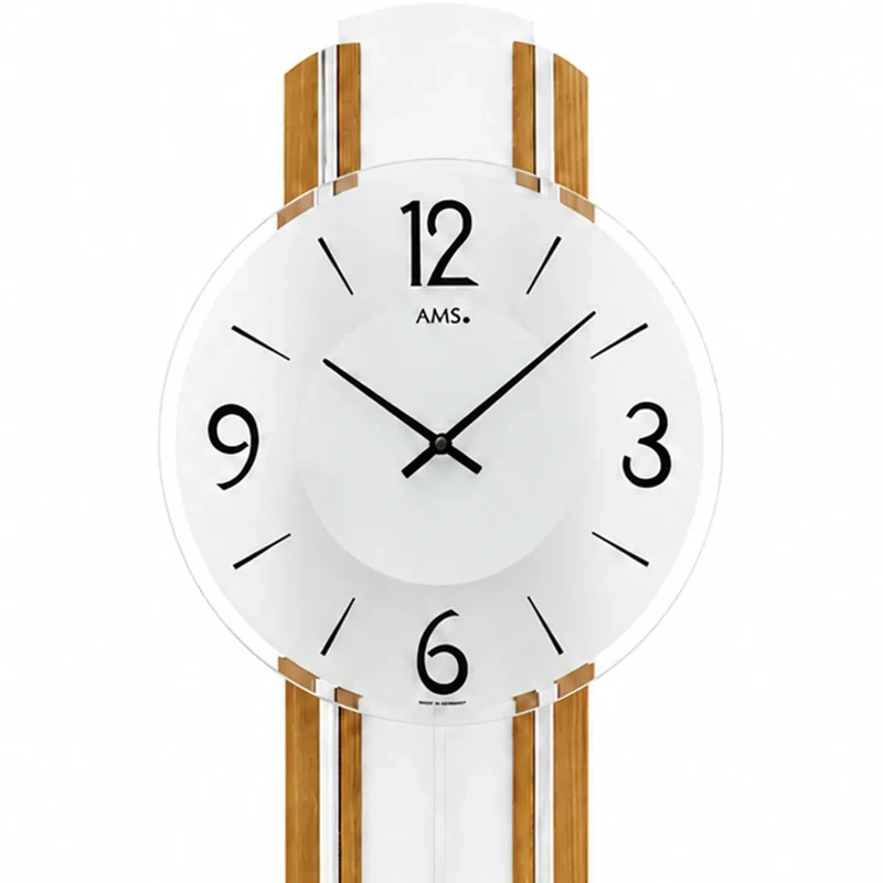 AMS W7232 Wanduhr Eiche/Silber • Quarz-Pendelwerk • Massivholz Eiche lackiert