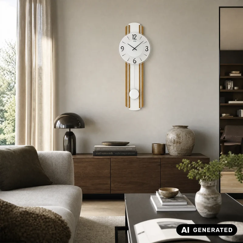 AMS W7232 Wanduhr Eiche/Silber • Quarz-Pendelwerk • Massivholz Eiche lackiert