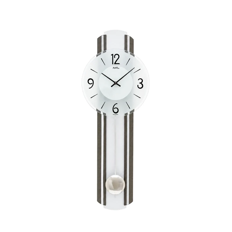 AMS W7230 Wanduhr Anthrazit/Silber • Quarz-Pendelwerk • Holzgehäuse