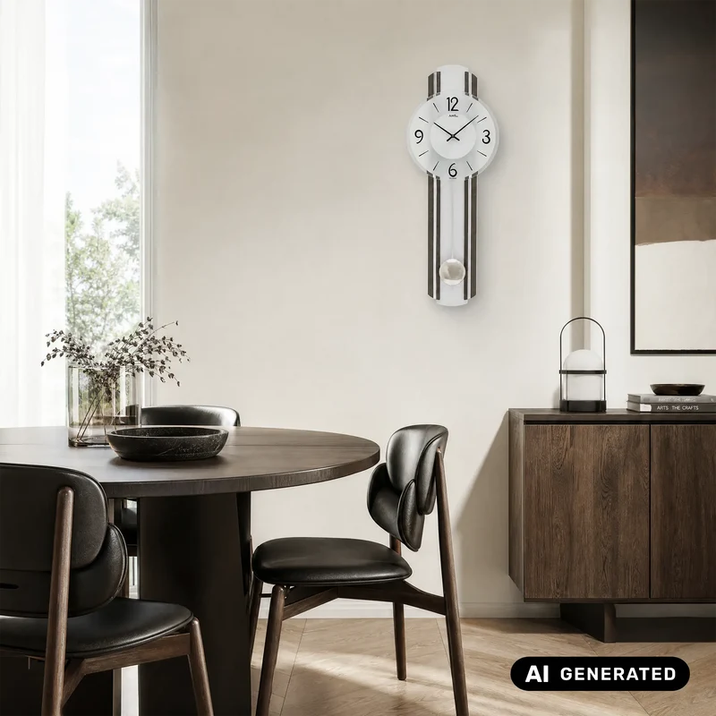 AMS W7230 Wanduhr Anthrazit/Silber • Quarz-Pendelwerk • Holzgehäuse