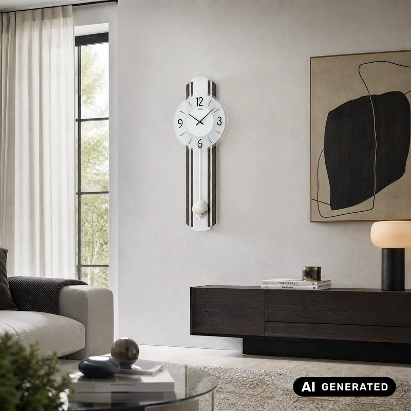AMS W7230 Wanduhr Anthrazit/Silber • Quarz-Pendelwerk • Holzgehäuse