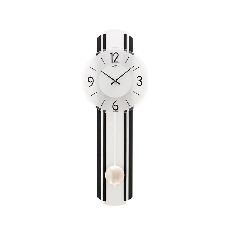 AMS W7231 Wanduhr Anthrazit/Silber • Quarz-Pendelwerk • Holzgehäuse