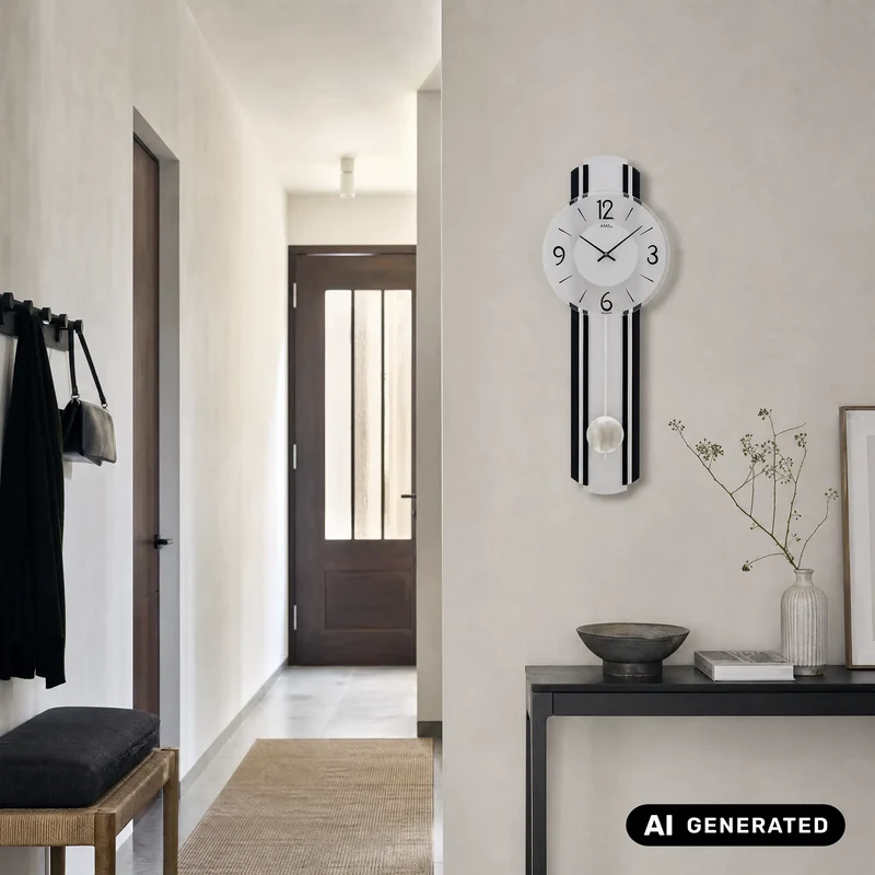 AMS W7231 Wanduhr Anthrazit/Silber • Quarz-Pendelwerk • Holzgehäuse