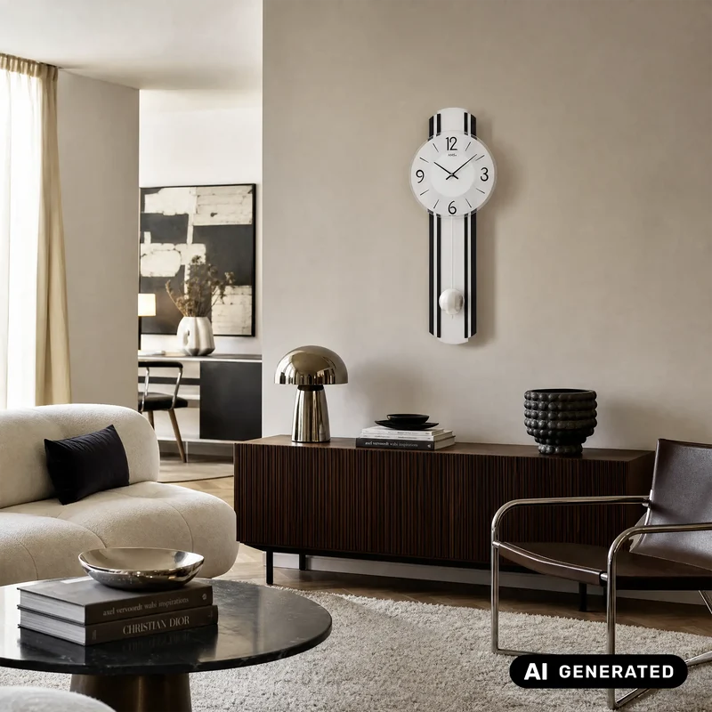 AMS W7231 Wanduhr Anthrazit/Silber • Quarz-Pendelwerk • Holzgehäuse