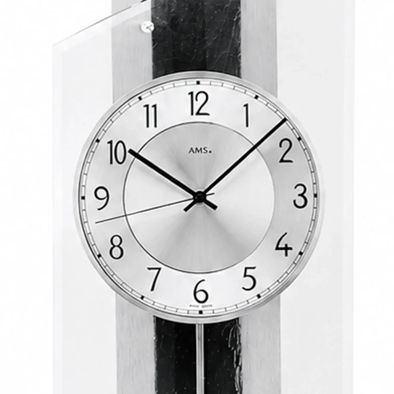 AMS W7217 Wanduhr Silber • Quarz-Pendelwerk • Aluminium auf Schiefer