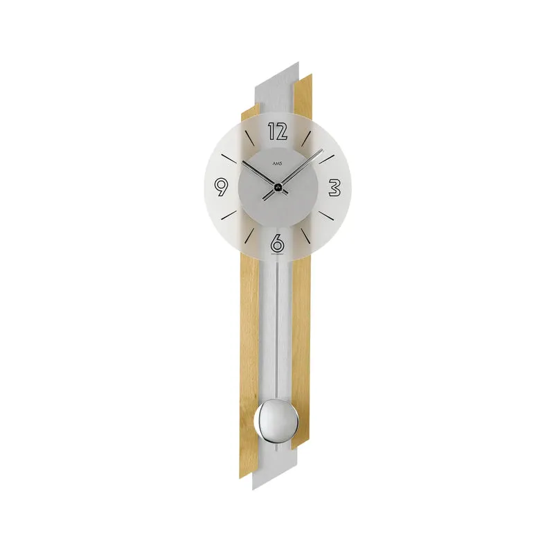 AMS W7207/18 Pendel-Wanduhr Buche • Quarz-Pendelwerk • Massivholz mit Mineralglas