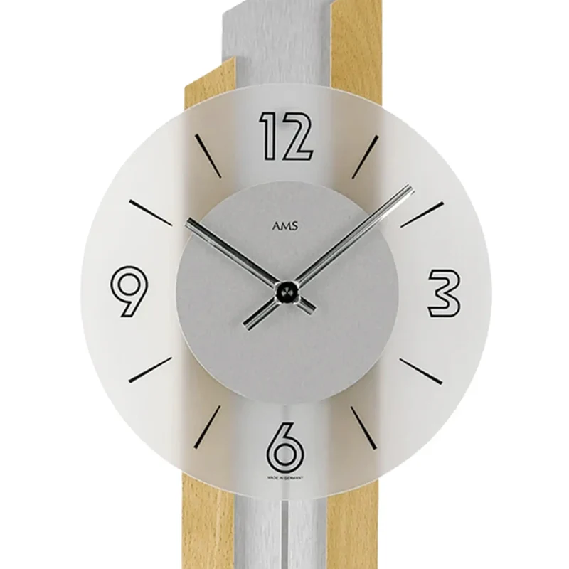 AMS W7207/18 Pendel-Wanduhr Buche • Quarz-Pendelwerk • Massivholz mit Mineralglas