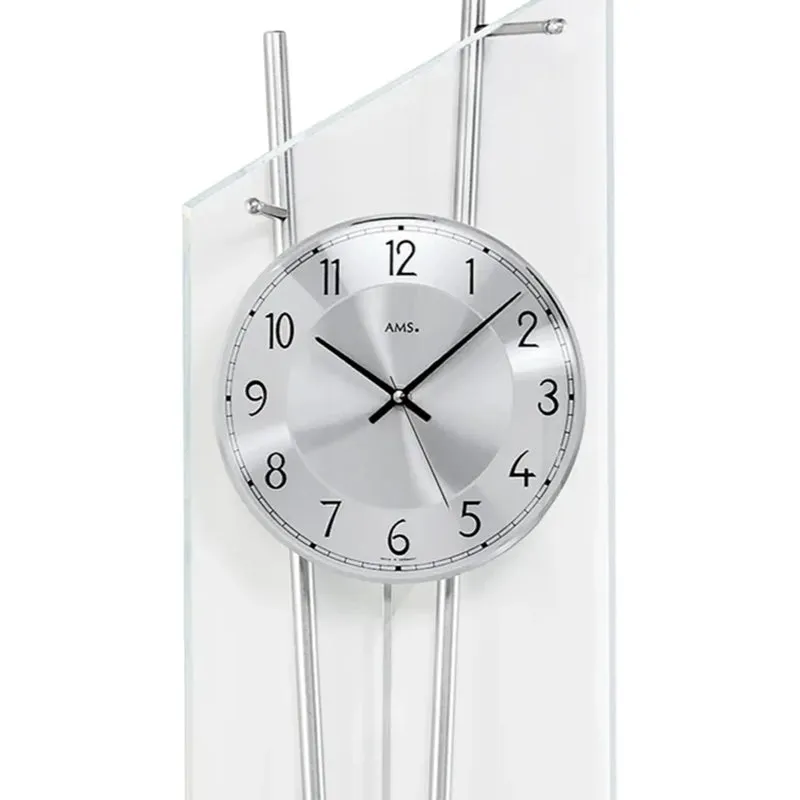 AMS W7200 Wanduhr Silber • Quarz-Pendelwerk • Facettgeschliffenes Mineralglas