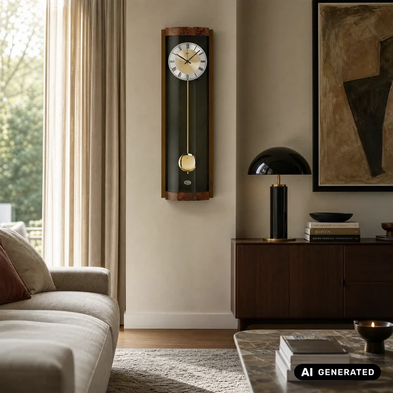 AMS W7087/1 Wanduhr Nussbaum • Westminster/BimBam Schlagwerk • Quarz-Pendelwerk
