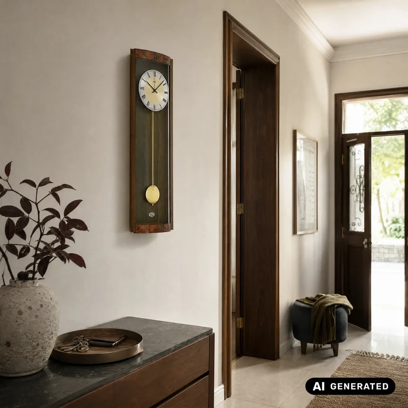 AMS W7087/1 Wanduhr Nussbaum • Westminster/BimBam Schlagwerk • Quarz-Pendelwerk
