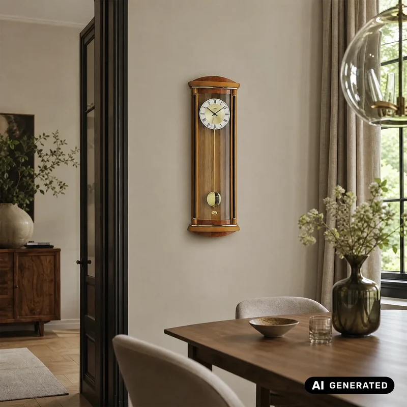 AMS W7080/9 Wanduhr Kirschbaum • Westminster/Bim-Bam Schlagwerk • Quarz-Pendelwerk mit Nachtabsenkung