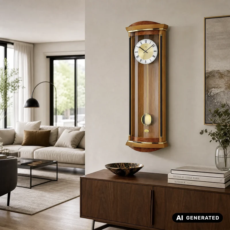 AMS W7080/9 Wanduhr Kirschbaum • Westminster/Bim-Bam Schlagwerk • Quarz-Pendelwerk mit Nachtabsenkung